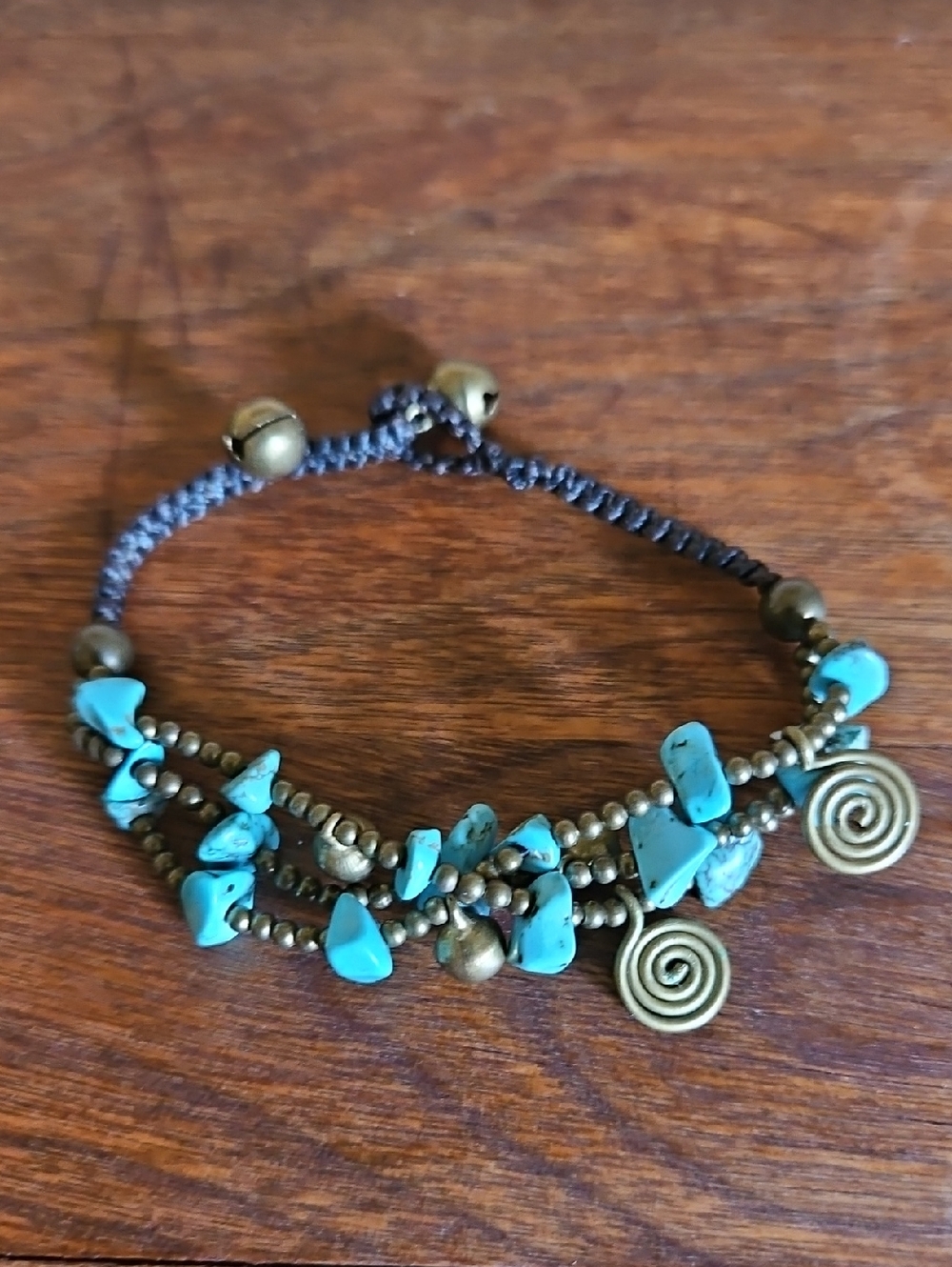 Handmade Faux Turquoise And Gold-Tone Bead Bracelet